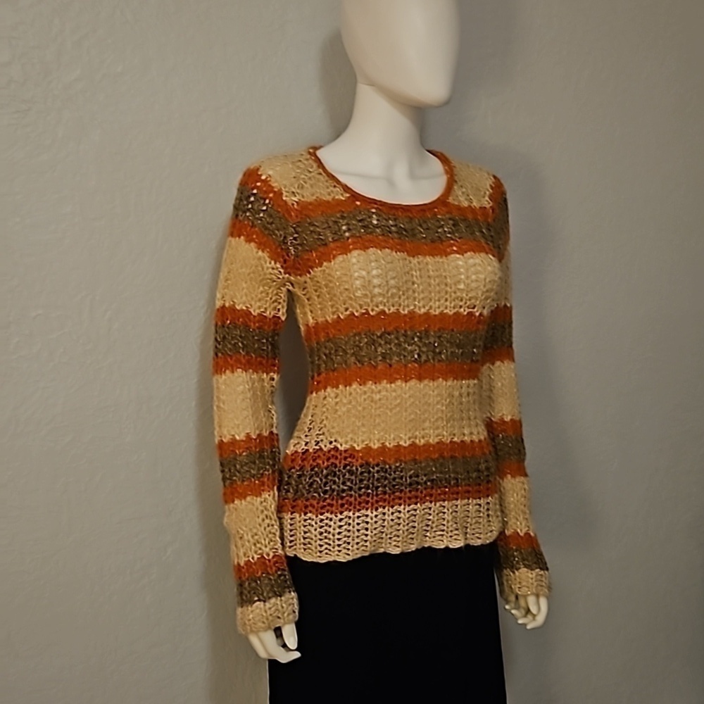 ASHLEY Y2k Striped Metallic Open Crochet Peekaboo Sweater - Picture 2 of 8